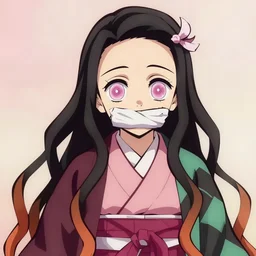 emma watson as nezuko from demon slayer anime ねずこ  nezuko from demon slayer anime ねずこ  nezuko from demon slayer anime ねずこ wearing kimono wrapped mouth by artgem by greg rutkowski trending on artstation