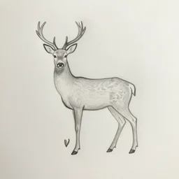 A deer with hind, simple minimalist pencil drawing