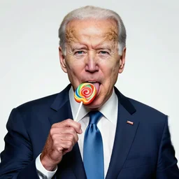 joe biden licking a lollipop, political cartoon, hyper realistic