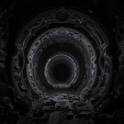 inky tunnel leads to pitch black, exquisite, volumetric lighting, 8 k octane beautifully detailed render, post - processing, extremely hyper - detailed, intricate, epic composition, cinematic lighting, masterpiece, trending on artstation, stunning art by caravaggio, by bakshi, beautiful cinematic light