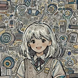 a headshot of a happy cute girl with shoulder - length white short hair wearing school uniform, sharp focus, pure color background, illustration, two - third of the screen is left blank, morandi color scheme, art station, by ilya kuvshinov