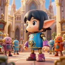 closeup profile portrait of tin toy anime goblin robots in a cathedral, nicoletta ceccoli, mark ryden, lostfish, max fleischer, depth of field, detailed and intricate environment, golden hour, 8 k resolution, hyperrealistic, octane render, vivid colors, bright, cheerful, detailed and intricate retro environment