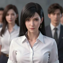 tifa lockhart portrait, wearing white business dress shirt, art by artgerm, wlop, loish, ilya kuvshinov, 8 k realistic, hyperdetailed, beautiful lighting, detailed background, depth of field, symmetrical face, frostbite 3 engine, cryengine,
