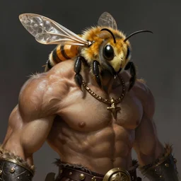 portrait of a barbarian bee, muscular, wild, upper body, D&D, fantasy, intricate, cinematic lighting, highly detailed, digital painting, artstation, concept art, smooth, sharp focus, illustration, art by Hajime Sorayama