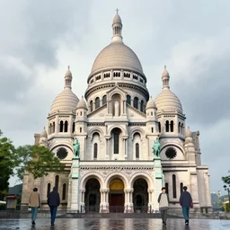 paris he sacre - coeur basilica in the rain. by cory loftis & akihiko yoshida & james gilleard & atey ghailan & makoto shinkai & goro fujita & studio ghibli, rim light, exquisite lighting, clear focus, very coherent, plain background, soft painting, photorealistic, unreal engine 5, 8 k