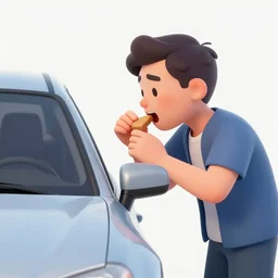 man attempting to eat a car
