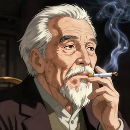 anime old man smoking a cigarette