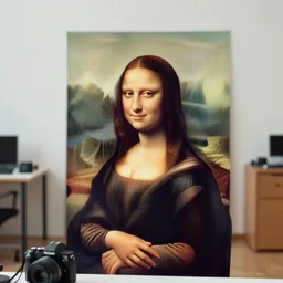 casual photograph of a woman sitting in a studio room pensively, with the poise and appearance of the mona lisa, taken in 2 0 1 9 with a digital camera, full color, head shot
