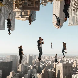 people in the city floating in the air