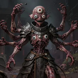 a cultist / knight with multiple buglike eyes, too many arms / hands, and cancerous, rotting skin in the style of studio ghibli in the style of junji ito trending on artstation deviantart pinterest furaffinity detailed realistic hd 8 k high resolution