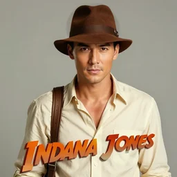 poster of smart and handsome and beautiful thai male dressed as indiana jones, title as เพชรพระอมา, art by art by drew struzan