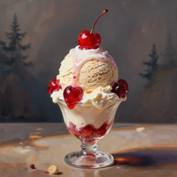 beautiful susu cherry crush ice cream melt with a cherry on top, painted by greg rutkowski