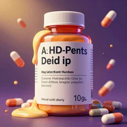 acid color portrait of a doctor's orders in a vibrant color style of a melted nutritional label with pills scattered everywhere in 3d space