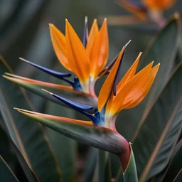 super sharp microphotography ornate Birds of Paradise flowers dali robert steven connett dramatic orange light 8k low angle shallow depth of field