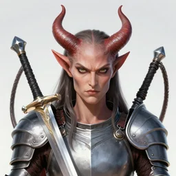 head and shoulders portrait of an armored erinyes devil with a sword and whip, d & d, fantasy, luis royo, magali villeneuve, donato giancola, wlop, krenz cushart, hans zatka, klimt, alphonse mucha