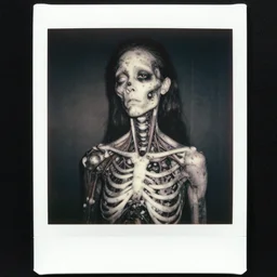 an 1 9 1 0 polaroid photography of a very sad and detailed rotten woman corpse with fractal ornate growing around her face muscles, veins, arteries, bones, anatomical, skull, eye, ears, full body, intricate, surreal, ray caesar, john constable, guy denning, dan hillier, black and white