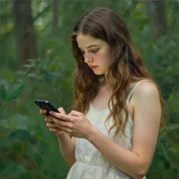 a nature goddess checking her cell phone by josephine wall, high resolution