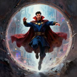 dr strange looking into a portal hopping and time warping with reckless abandon, masterpiece digital painting by Greg Rutkowski, Alex Grey, artstation, 4k wallpaper