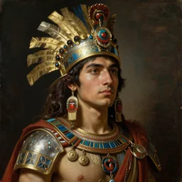 Potrait of a Handsome Young Aztec Warrior, painting by Franz Xaver Kosler