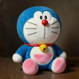 a painting of a blue furry blue navy plush with pink velvet parts doraemon toy painted, a flemish baroque by dino valls and jc leyendecker, trending on zbrush central, classical realism, flemish baroque, hyper realism, chiaroscuro