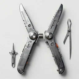 a highly detailed painting of an alien multi tool with intricate futuristic gadgets in a sleek design, futuristic tech, alien knowledge, specialized tools, 8 k, 4 k, highly detailed, sharp