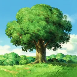 a landscape of a single tree with bushes nearby, studio ghibli, castle in the sky, animated, anime, illustrated, vibrant, by greg rutkowski, dungeons and dragons on artstation