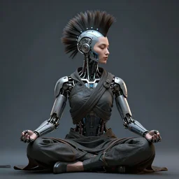 meditating monk with cybernetic enhancements and cybernetic mohawk, scifi character portrait by greg rutkowski, craig mullins, cinematic lighting, dystopian scifi outfit, profile picture, mechanical, cyborg, half robot ultra realistic 8 k resolution.
