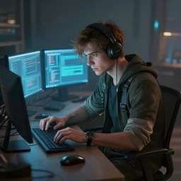 fantasy concept art of a programmer, rim lighting, trending on pintrest