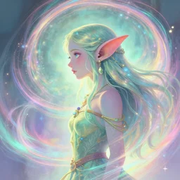 side portrait, beautiful female gremlin druid, gloomhaven, luminescent, colorful swirly magic ripples, pastel colors, by greg manchess, huang guangjian, gil elvgren, sachin teng, greg rutkowski, jesper ejsing, ilya kuvshinov