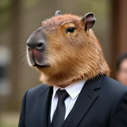 capybara head, a man wearing a suit capybara head