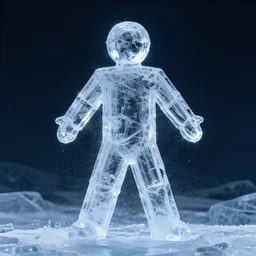 human being made of clear ice