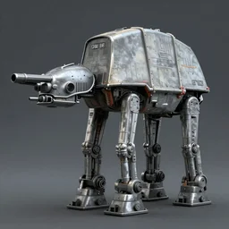 a fusion between the tarrasque and an AT-AT, flat grey color, completely metal, guns on shoulders, hyper-realistic CG