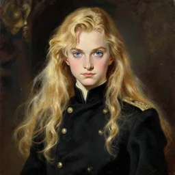baroque oil painting harry potter ln illustration concept art lotr anime key visual portrait long flowing blonde hair blue eyes symmetrical perfect face fine detail delicate features quiet gaze fitted black military uniform gapmoe kuudere bokeh trending pixiv fanbox by greg rutkowski makoto shinkai takashi takeuchi studio ghibli