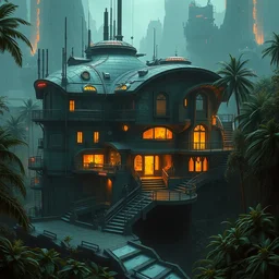 alien colony, house, jungle sifi, station, city, colonization by greg rutkowski, by jeremy mann, by francoise nielly,, 4 k, 8 k,