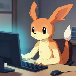 digital art of renamon using a computer, anime style, anime wallpaper 4 k, by tomer hanuka