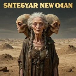 hyperrealist portrait of an ancient old alien woman with three heads standing in a vast empty space with mounds of clay here and there by jeremy mann and alphonse mucha and stan lee, fantasy art, photo realistic, dynamic lighting, artstation, poster, volumetric lighting, very detailed faces, award winning, full face, symmetry