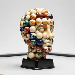 a long shot of a giant award winning sculpture of a human head made out of billiard balls on the surface of the ocean, in the style of chad knight, hyper detailed, hyper realistic, ray tracing, 8 k resolution, sharp focus, realistic water