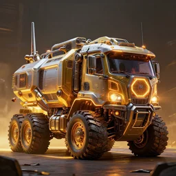 a extreme huge magicpunk combat truck, luminescent, rule of thirds, golden ratio, ambient lighting, syd mead, greg rutkowski, wlop, artgerm, artstation, highly detailed masterpiece