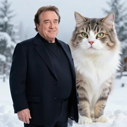 danny devito in the snow with a huge cat