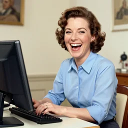 Beverly March from IT laughing at the camera, artist is Norman Rockwell,