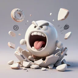 dissection of happy, angry screaming with tongue out ceramic exploding crash miniature toy resin Figure clay animal architecture  falling apart 8K, c4d, 3d primitives, in a Studio hollow, surrounded by flying parts, explosion drawing, by pixar, beeple, by jeff koons, blender donut tutorial, frank zappa
