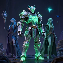 mystic groove luminescent florescent mage knight huge biome wizards elfs, au naturel, hyper detailed, digital art, trending in artstation, cinematic lighting, studio quality, smooth render, unreal engine 5 rendered, octane rendered, by sergey grechanyuk