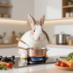 a bunny cooking in a modern kitchen