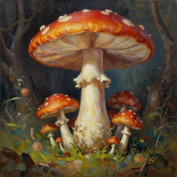 a beautiful amazing oil painting of mushroom addict by zdzisław beksinski, jean delville, edmund dulac, jean giraud, ellen jewett, trending on artstation, ray tracing, featured on behance, vision of chaos, octane render