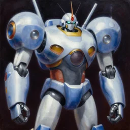 an intricate oil painting of a giant anime robot with rounded and circular parts by steve henderson and greg rutkowski