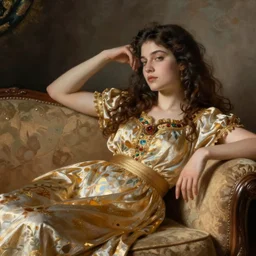 A girl reclining on a sofa by Lawrence Alma-Tadema, orientalism,