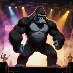 a gorilla performing on stage at Coachella, dramatic lighting, illustration by Greg rutkowski, yoji shinkawa, 4k, digital art, concept art, trending on artstation