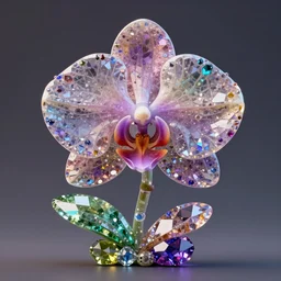 multicolored orchid statue made of crystals, magical realism, 8 k, octane render, hyperrealistic,