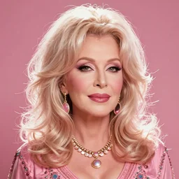 Dolly Parton portrait, pink hues, vintage hippie retro style