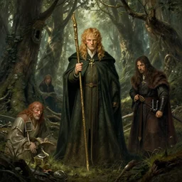 quendis in a forrest from lords of the rings, fantasy concept art by alan lee, tolkien, and michael komarck